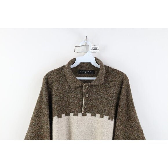 Vtg 90s Streetwear Mens Large Alpaca Wool Blend Knit Collared Sweater Earth Tone - Picture 2 of 11